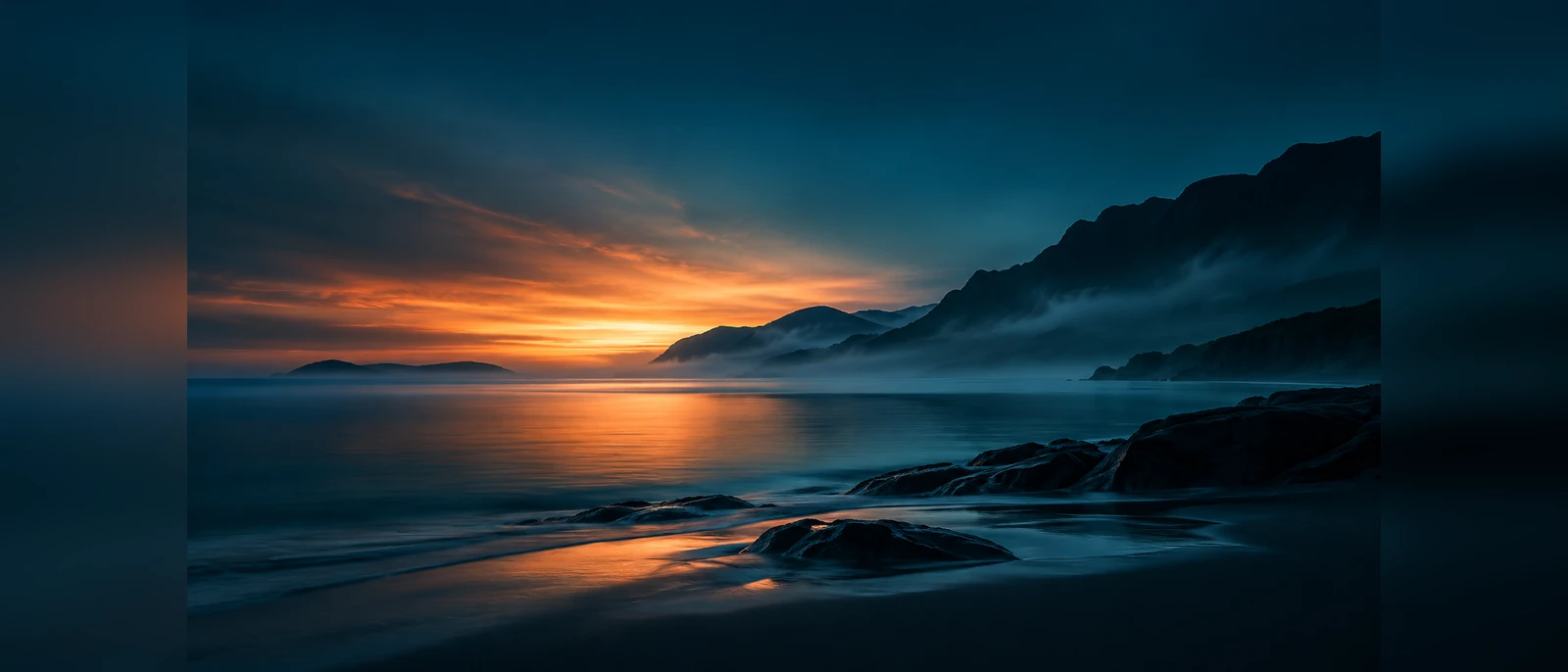 The British Columbia coastline at dusk