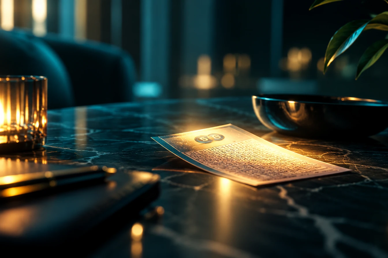 A lottery ticket on a kitchen table in warm evening light